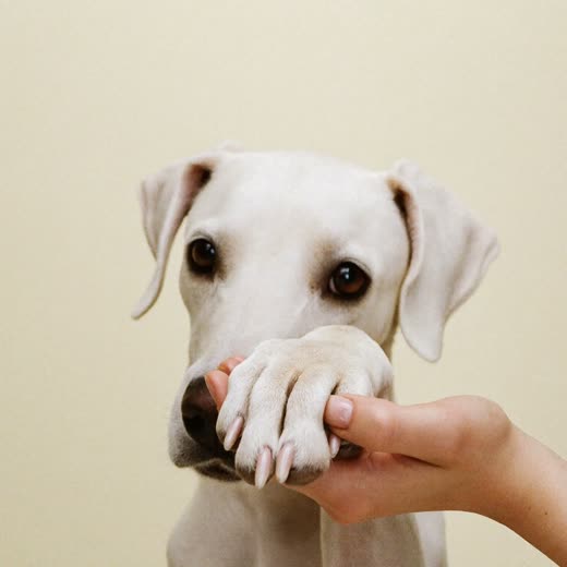 A dog's paw held in a groomer's hands after a nail trim